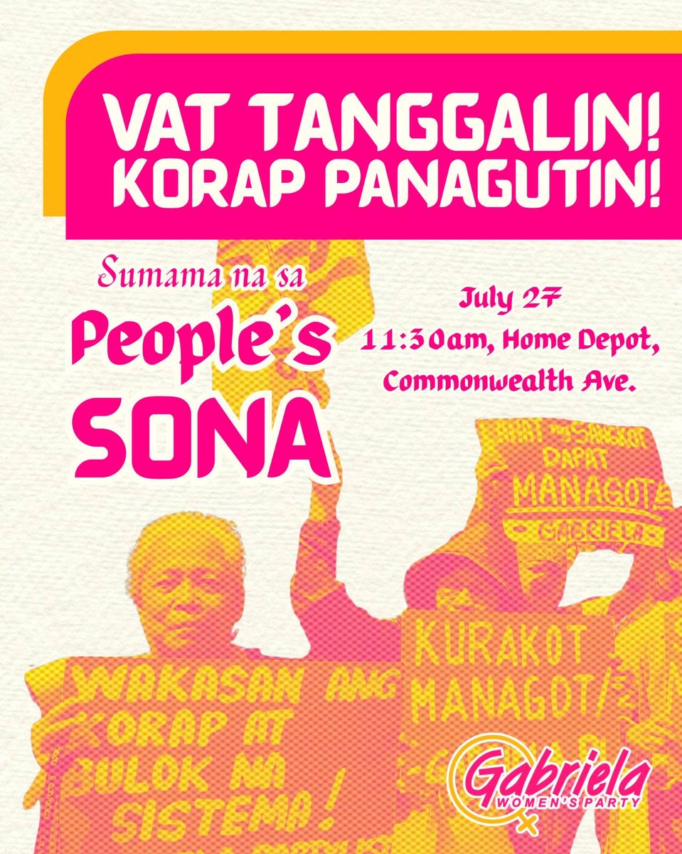 GabrielaWomenPL's tweet photo. Sa nalalapit na People's SONA, maniningil ang kababaihan! Maniningil tayo sa administrasyong bigong tugunan ang krisis sa kabuhayan, sa mga patakarang nagpapabigat sa buhay ng mamamayan, at sa mga opisyal na dapat managot sa korapsyon. https://t.co/lUKCLI7o8J