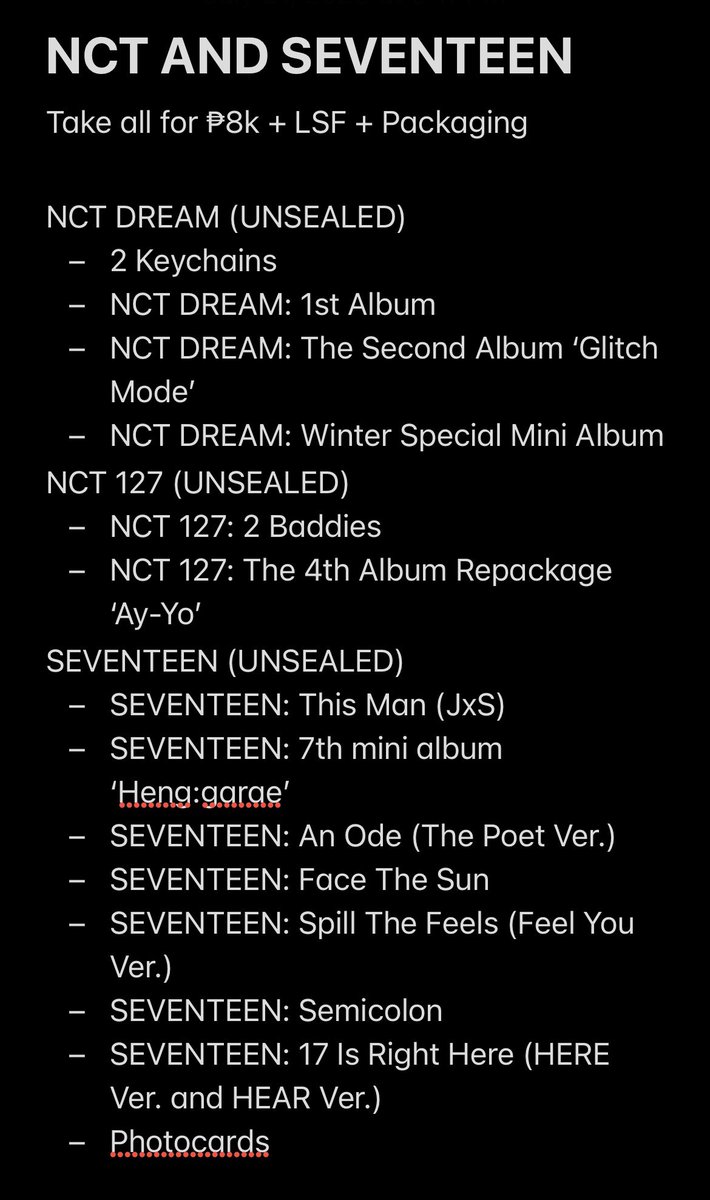 JangDallas's tweet photo. 🌟 WTS / REHOMING 🌟
Unsealed NCT Dream, NCT 127 &amp; SEVENTEEN albums + official SVT PCs.

Helping a friend rehome her collection to help cover her medical expenses. Your support, even through a repost, is greatly appreciated. 🤍 https://t.co/0X4CVBWZuF