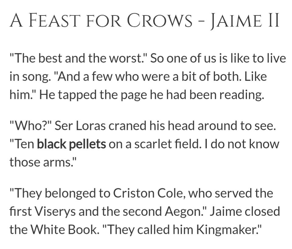 myladyvhagar's tweet photo. GRRM himself about Criston Cole btw https://t.co/n5p7NsVsNi