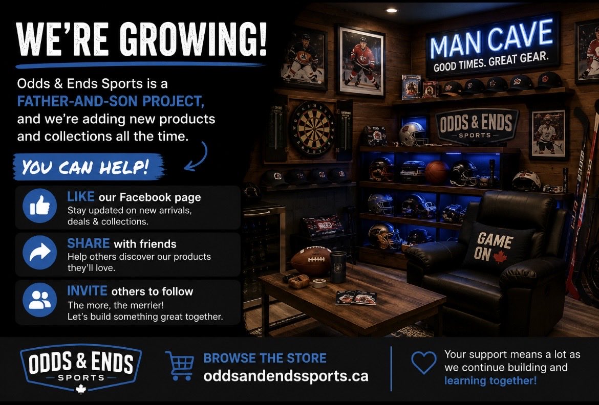 8126John's tweet photo. 🚀 Odds &amp; Ends Sports is a father/son project, we’re adding new products and collections all the time. Help us grow by ⬇️

👍 Like our Facebook page
🔄 Share with friends who love sports, collectibles, &amp; man cave gear
👥 Invite others to follow along

https://t.co/X5jOfk47g2 https://t.co/Dj2000qi1y