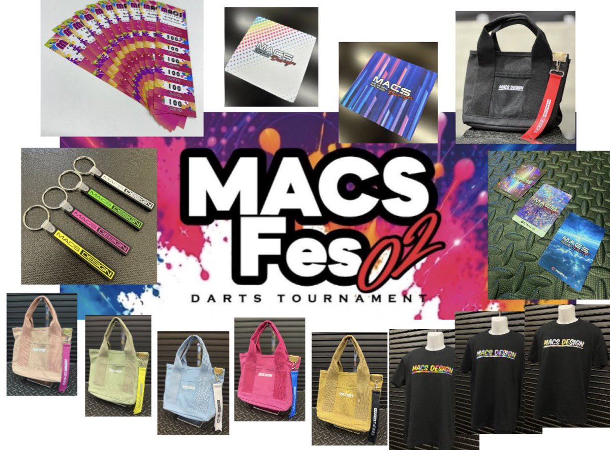 macs_design's tweet photo. 🌈MACS Fes.02開催記念🌈
🔴毎日1フォロリポ企画🔴
🟡🟡🟡🟡🟡🟡🟡🟡🟡
🎉当選者様の発表です🎉
🟡🟡🟡🟡🟡🟡🟡🟡🟡

1日目⚡️MACS Fesで使えるドリチケ10,000円分 
@matsuko_50_180 
2日目⚡️MACS Fes.02 ペア招待権
@sunnyfragrancy 
3日目⚡️WEB限定Tシャツ 3名様
@m8iho 
@__richadarts 
@yutaro_hobby_ 
4日目⚡️マルチトートバッグ キャメル（2個）
@Tk4Ha 
@Achan3kids 
5日目⚡️ハンドタオル2枚セット
@yyuk19k2 
@yochitama 
6日目⚡️ラバーキーホルダー5名様
@lunar_cats 
@okashi_darts 
@yuukana10darts 
@dartssuruyo 
@kyacha_777 
7日目⚡️マルチトートバッグ ビビッドピンク(2個) 
@chi_darts 
@masamasapinpin 
8日目⚡️マルチトートバッグ ブラック(3個)
@Rinka_miracle 
@YFCz4 
@shiro_hana_46 
9日目⚡️豪華✨️カード3枚セット
@pRythme 
@pyoru___darts 
@19981043YAMANAN 
10日目⚡️マルチトートバッグ 希望のカラー(5個) 
@dan_kyun 
@a_yuri1002 
@miku931003 
@chihiro07280728 
@rsrschan_me 

おめでとうございます🎉🎉🎉🎉🎉
当選の方は個別にDMさせていただきます。
沢山のご参加ありがとうございます。

また楽しい企画をしていきたいと思いますのでお楽しみに！！！

－－－－－－－－－－－－－－－－－
2026年8月16日(日)開催‼️
@アリーナ立川立飛

オープントーナメント（ダブルス/シングルス）の他に、
プロプレイヤー対象の
「スポンサー獲得トーナメント」も開催します！

⚡️同時開催⚡️
🔴MACS Design CAR MEETING
🔵MACS Design 4mini MEETING

エントリー受付中🎯
詳細はこちらから↓↓↓
https://t.co/F95M3n5rpn

#macsdesign
#マックスデザイン
#MACSFes02
#マックスフェス
#tmksworks
#japanstreetstyle
#ひよわちゃんねる