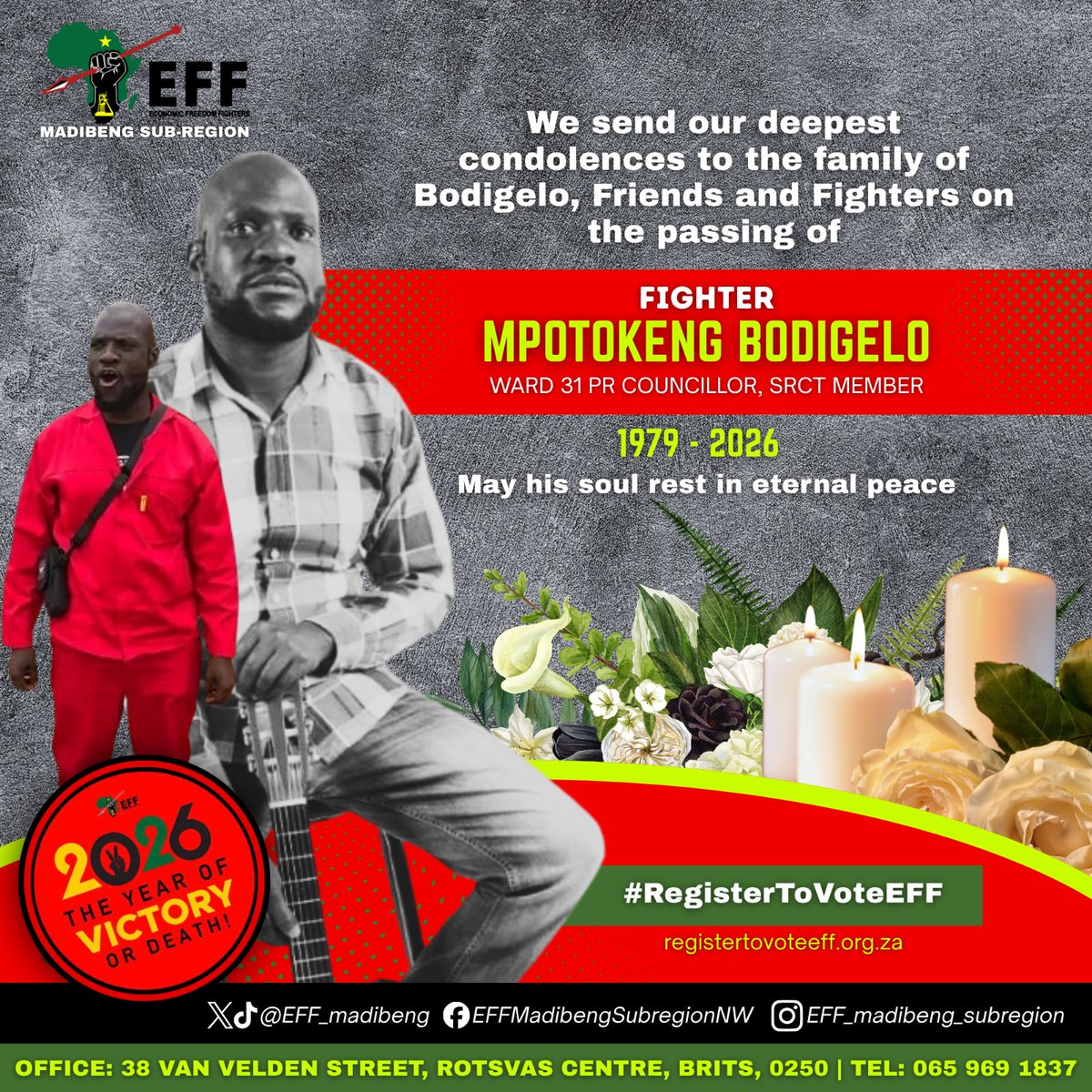 eff_madibeng's tweet photo. ♦️Rest in Peace♦️

 To the Family of Bodigelo and Friends,

We extend our deepest condolences, May you find comfort in the cherished memories you hold and strength in the love and support of those around you. https://t.co/klvCnixhiq