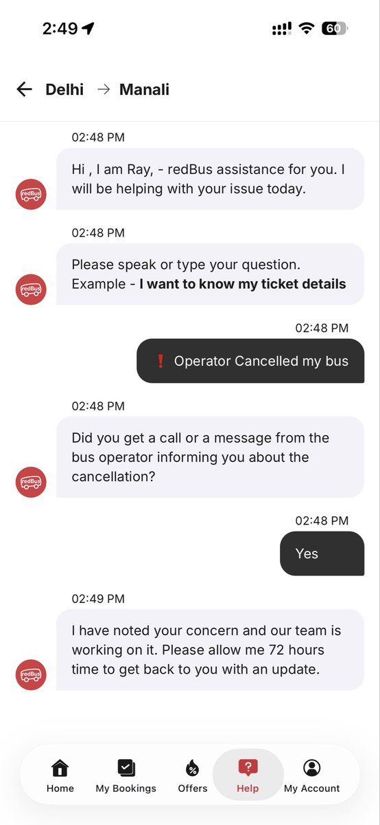 aachmangarg1's tweet photo. @redBus_in @holidays_laxmi @jagograhakjago My bus was cancelled now I complaint to redbus they are telling to resolve in 2 days.! Shall I wait 2 days on bus stand? https://t.co/OdH21l0Jen