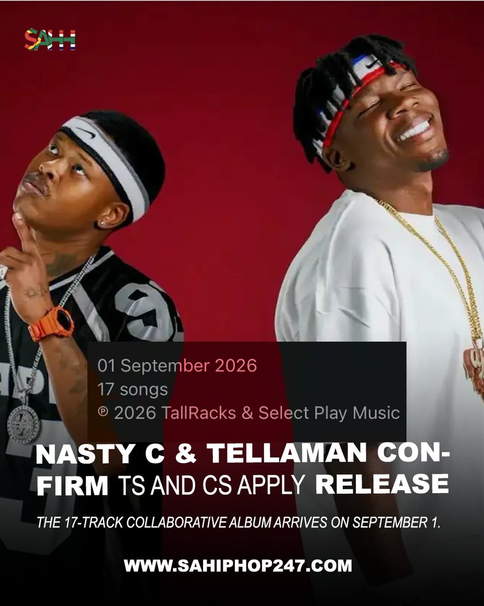 sahiphop247's tweet photo. Nasty C &amp; Tellaman's joint R&amp;B album, Ts and Cs Apply, drops on 1 September.

17 Tracks
Features:

• Crowned Yung
• Blxckie
• Oxlade
• Lusanda

Who's ready? https://t.co/PDdI1YVHB0
