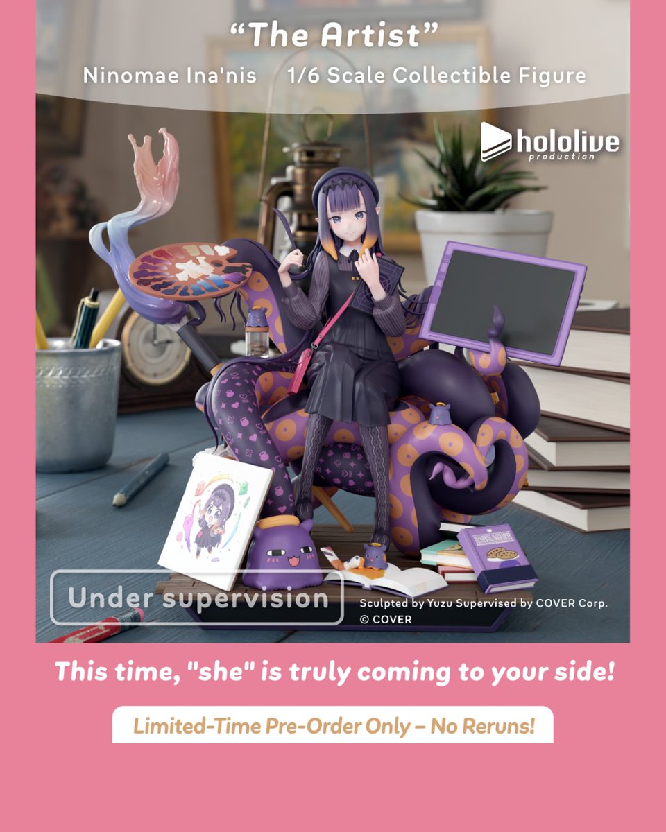 ou_en_event's tweet photo. 🐙 WAH!!
The Official Licensed Ninomae Ina'nis Figure is finally here!! 

There's the beret...
the palette...
and of course Takodachi > w <

Hope you like it ehehe~ 

Pre-orders are now open! Be sure to reserve yours!