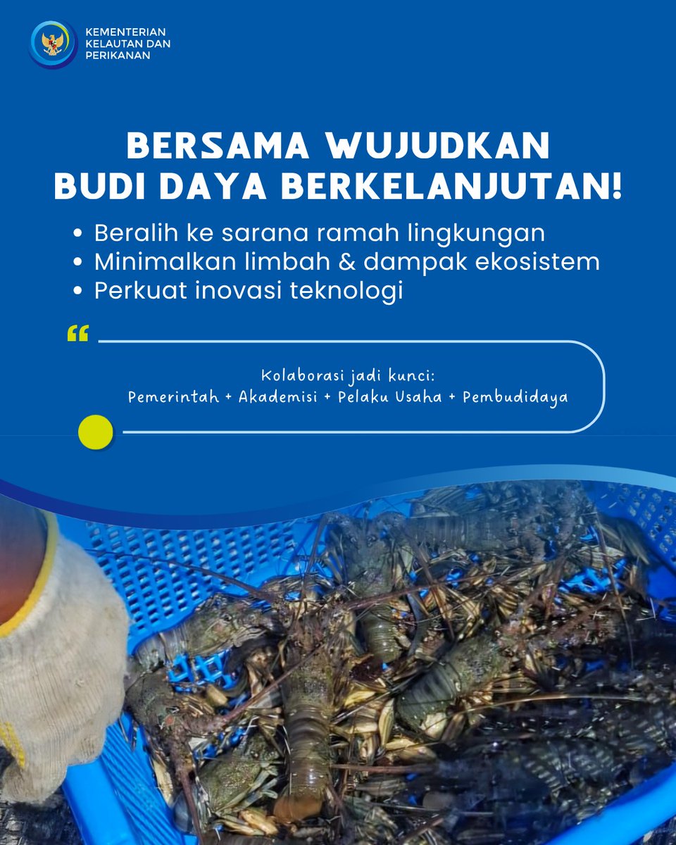 BudidayaKKP's tweet photo. Mari kurangi penggunaan plastik, gunakan sarana budi daya yg ramah lingkungan, serta terus dorong inovasi teknologi. Kolaborasi antara pemerintah, akademisi, pelaku usaha, pembudi daya menjadi kunci dlm mewujudkan perikanan budi daya yg produktif, berdaya saing, dan berkelanjutan https://t.co/qgiPlT24cL