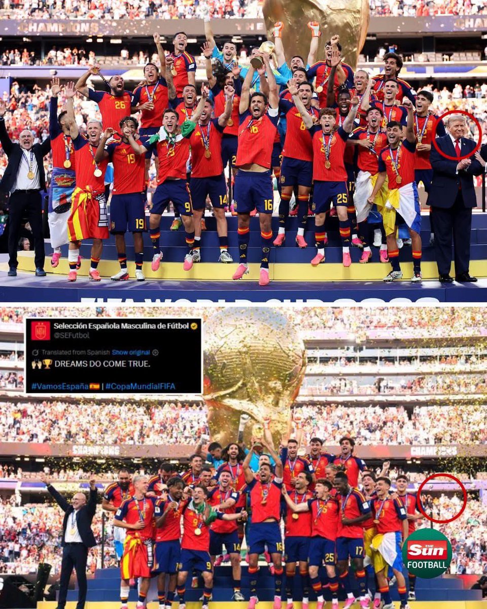 Gianl1974's tweet photo. Spain Erased Donald Trump From Their World Cup Celebration Photo 😂 😂 😂 https://t.co/GTwP2jWFdf