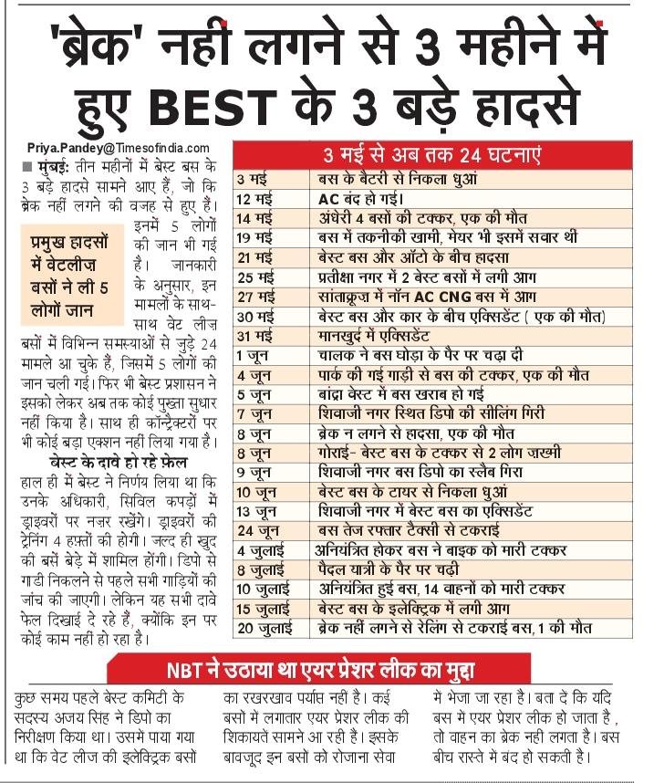 NBTMumbai's tweet photo. рдореБрдВрдмрдИ рдореЗрдВ BEST рдмрд╕реЛрдВ рдХреА рд╕реБрд░рдХреНрд╖рд╛ рдкрд░ рдлрд┐рд░ рд╕рд╡рд╛рд▓ред
рддреАрди рдорд╣реАрдиреЛрдВ рдореЗрдВ 24 рдШрдЯрдирд╛рдПрдВ рд╕рд╛рдордиреЗ рдЖрдИрдВред рддрд╛рдЬрд╛ рд╣рд╛рджрд╕реЗ рдореЗрдВ рдмреЗрдЯреА рд╕реЗ рдорд┐рд▓рдиреЗ рдЬрд╛ рд░рд╣реЗ рдмреБрдЬреБрд░реНрдЧ рдХреА рдЬрд╛рди рдЪрд▓реА рдЧрдИред рдЖрдЦрд┐рд░ рдпрд╛рддреНрд░рд┐рдпреЛрдВ рдХреА рд╕реБрд░рдХреНрд╖рд╛ рдХреА рдЬрд┐рдореНрдореЗрджрд╛рд░реА рдХреМрди рд▓реЗрдЧрд╛? @mybmc @myBESTBus @MTPHereToHelp #Mumbai #BESTBus #RoadSafety #MumbaiTraffic https://t.co/rFEpqU6j9L