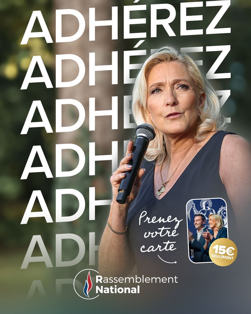 RNational_off's tweet photo. 🗳️ Le XIXᵉ Congrès du Rassemblement National approche ! En adhérant dès aujourd'hui, vous recevrez votre carte spéciale Congrès et pourrez participer au vote des adhérents lors du Congrès d'Orléans, les 24 et 25 octobre 2026. Une occasion unique de prendre part aux grandes décisions de notre mouvement.

🇫🇷 Pour seulement 15 €, rejoignez des milliers de Français engagés et prenez toute votre place dans le combat pour l'alternance. N'attendez pas le dernier moment : adhérez dès maintenant !

➡️ https://t.co/1frcZRI6l8