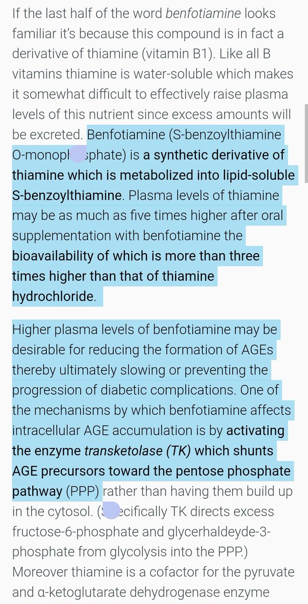 gaezpeat's tweet photo. Re-stocked on benfotiamine doing upto 600-900mg/day

- Blocks AGEs
- Prevents vascular leakage and nerve death
- Helps stopping systemic inflammation 
- Higher Plasma Thiamine
- Restores Pyruvate Dehydrogenase function
- Blocks VEGF (protect eye/kidney)
- Overall metabolic boost https://t.co/5tBliwTzrx