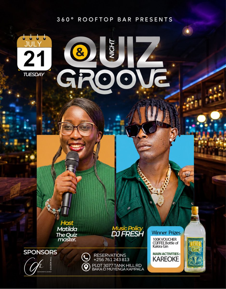 360rooftopbar's tweet photo. Another Tuesday, That means another Quiz Night. Let’s be there at the rooftop. 

#goldenhillrestaurantmuyenga #quiznight #tuesdayplans https://t.co/zZ13BXgqmK