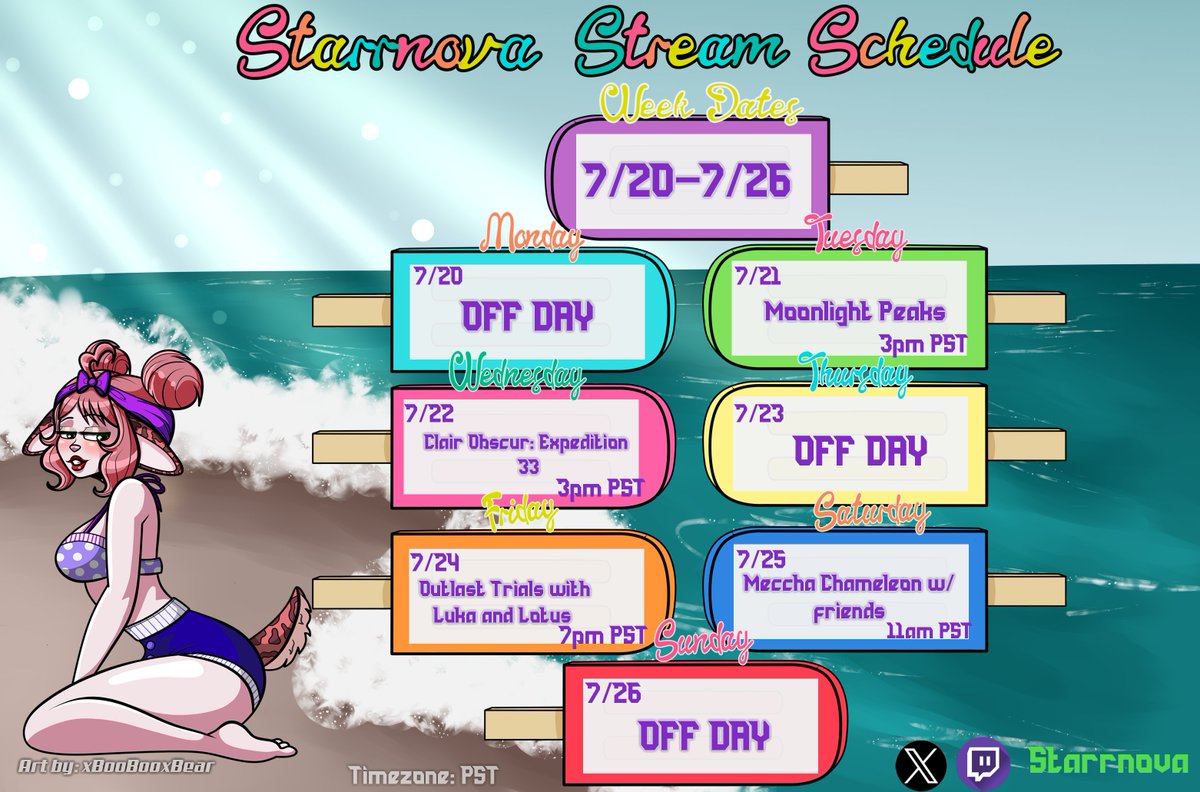 StarrnovaVT's tweet photo. Schedule for the week! 💚💜 https://t.co/W5TLklVRTD