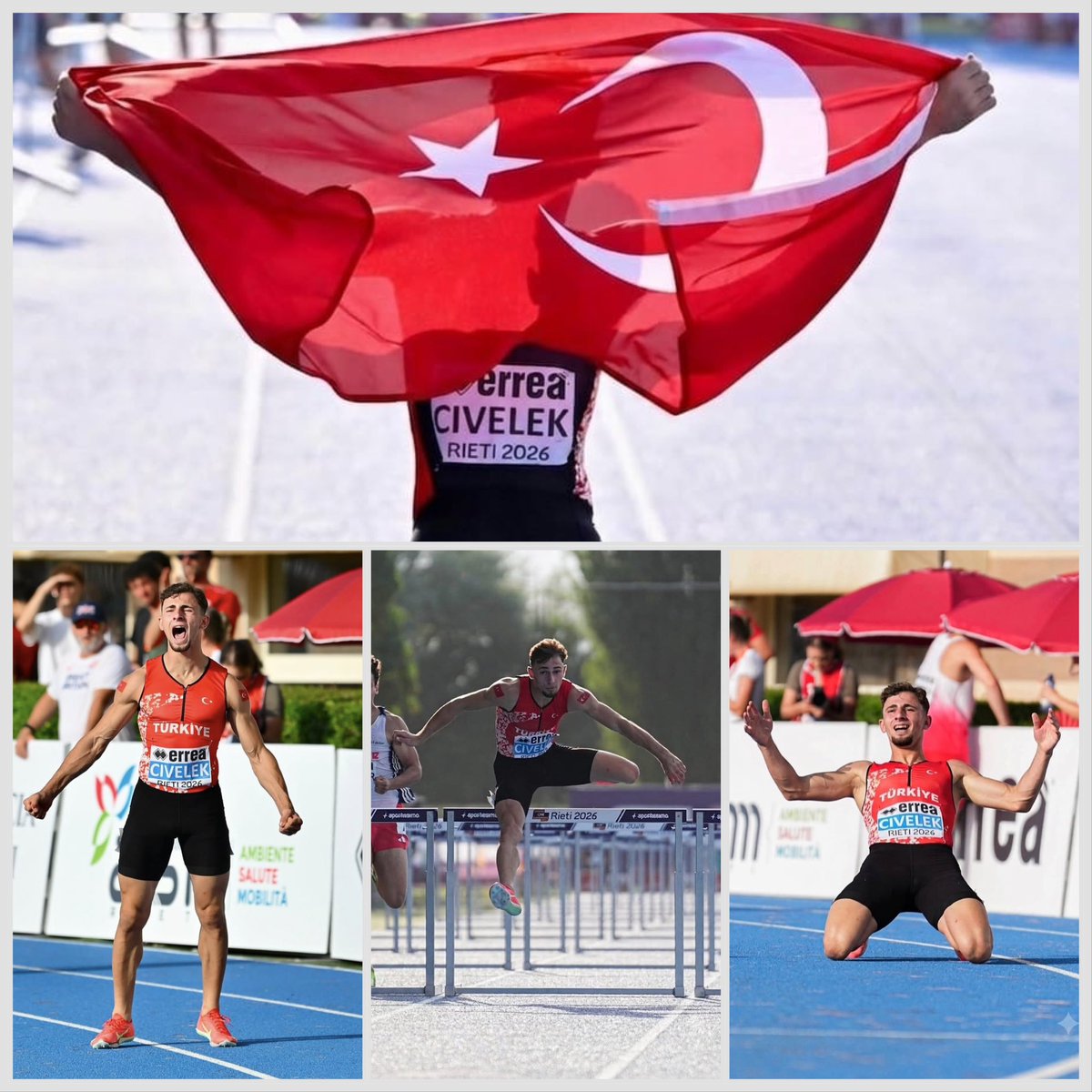tcmeb's tweet photo. 🇹🇷 Spor Liselerimiz, Yetenekleri Zirveye Taşımaya Devam Ediyor 🏃🏽‍♂️‍➡️ 

🌍 Sakarya Spor Lisesi öğrencimiz Yunus Emre Civelek, İtalya’nın Rieti şehrinde 16-19 Temmuz 2026 tarihleri arasında düzenlenen “U18 Avrupa Atletizm Şampiyonası”nda;

🥇110 metre engelde 13.08 saniyelik derecesi ile “Avrupa Şampiyonu” ve bu branşta altın madalya kazanan ilk Türk sporcu, 

🏆 Bu derecesi ile 110 metre engel Türkiye rekorunun da yeni sahibi oldu.

🧿 Evladımızı tebrik ediyor, daha nice başarılara imza atmasını temenni ediyoruz. 

💐 Öğrencimizin eğitim ve kariyer yolculuğuna eşlik eden öğretmenlerimiz ve ailesine teşekkürlerimizle…