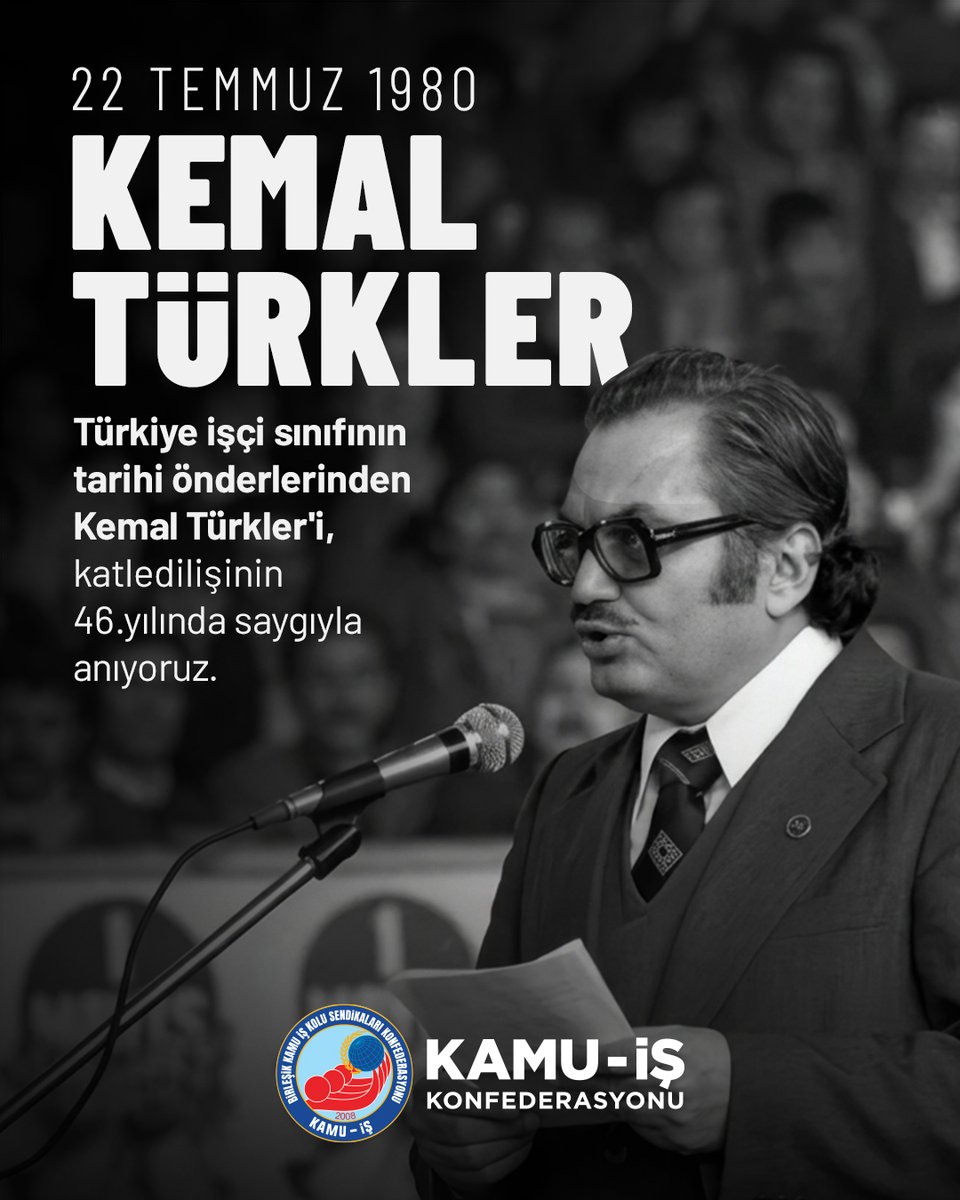 kamuiskonf's tweet photo. Emeğe kurşun sıkanlar, tarihin çöplüğünde kaybolup gitti; Kemal Türkler ise mücadelesi ve direngenliğiyle ölümsüzleşti.
Türkiye işçi sınıfının unutulmaz önderi Kemal Türkler'i, katledilişinin 46. yılında saygıyla anıyoruz.

#KemalTürkler https://t.co/L7ibAo1UPC