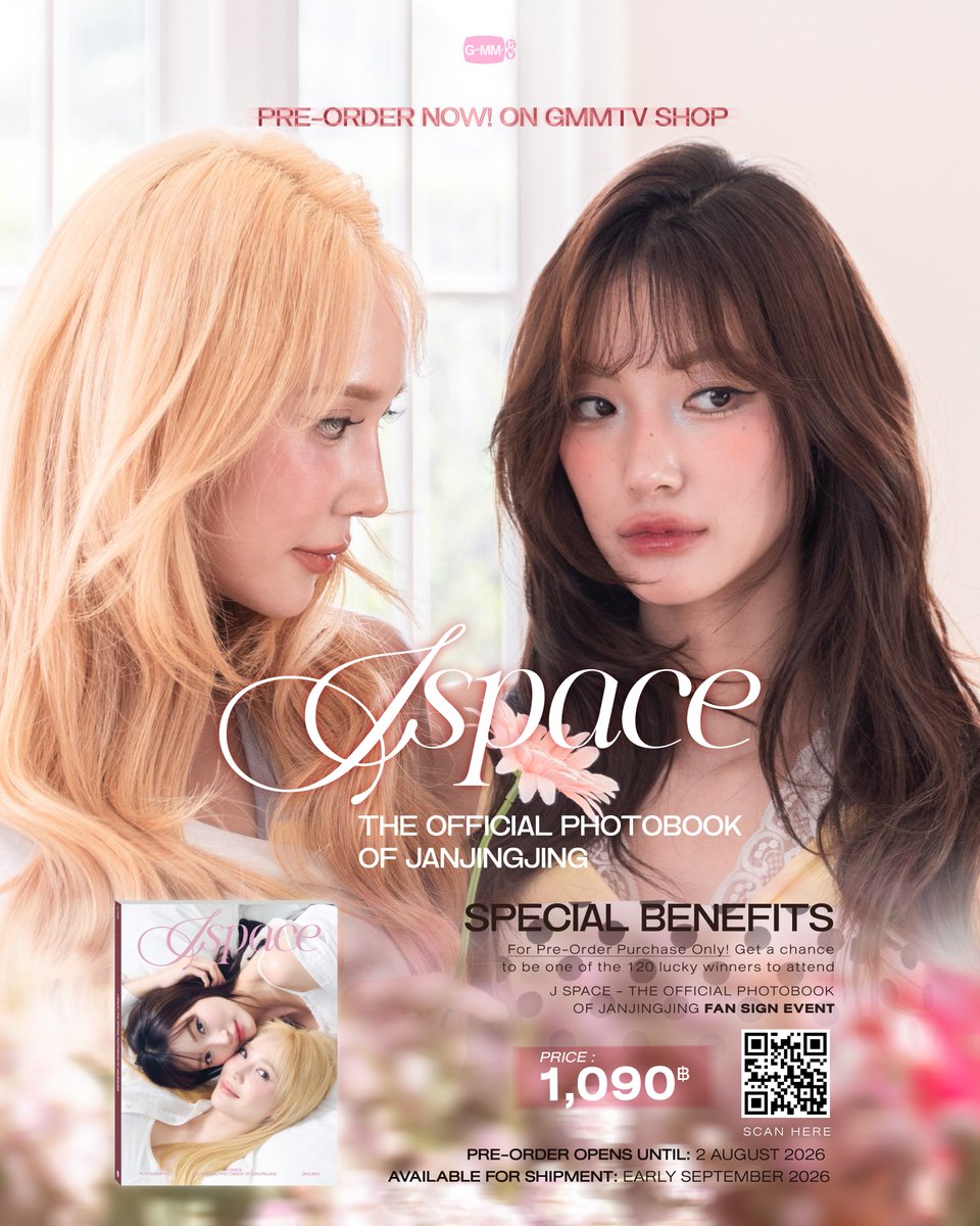 GmmtvShop's tweet photo. สวย น่ารัก เหมาะสม สมกับเป็น J SPACE โฟโต้บุ๊คคู่เล่มแรกของ แจนจิงจิง ที่ทุกคนต้องมาพรีออเดอร์

สั่งซื้อที่นี่ / Order Here
J SPACE THE OFFICIAL PHOTOBOOK OF JANJINGJING
https://t.co/JEiGaZ6WKU

Pre-order opens now until August 2, 2026.
All purchase orders will be shipped sequentially starting from early September 2026.

#JSPACExJANJINGJING
#JanJingjing
#GMMTV