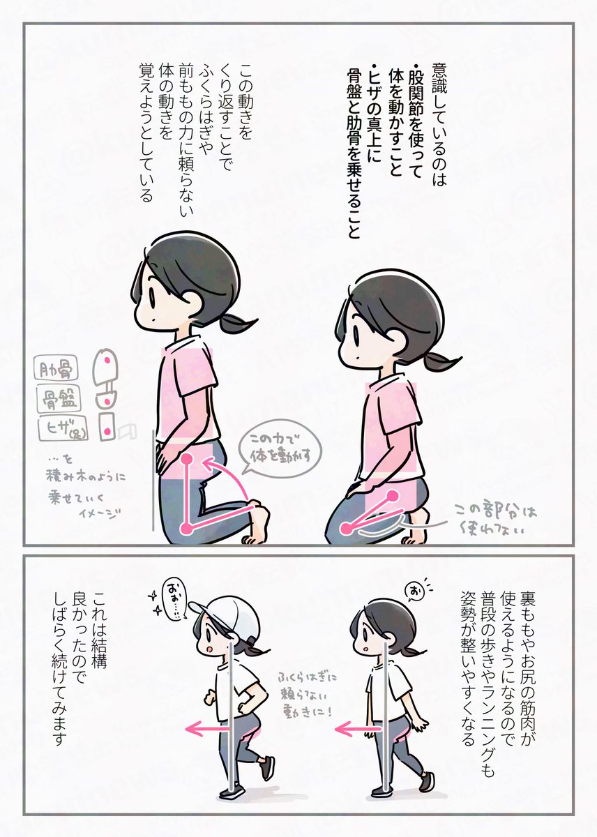 kumainunews's tweet photo. 【歩き方が変わった・ヒザ立ちトレメモ】
最近お風呂でやっているヒザ立ちトレのポイントメモ。
お尻を締めながら上半身を骨盤の上に乗せるように動かすことで、お尻や股関節の筋肉を意識しやすくするトレーニング…というイメージ。

10回くらいやるだけで裏ももやお尻がバッキバキになってます🍑 https://t.co/sqrdPX17RU