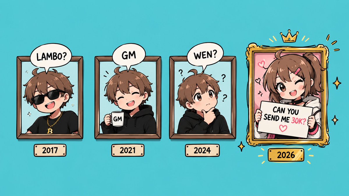memecoin30k's tweet photo. Every cycle has its phrase.
Which one is your favorite?

🚗 Lambo?
☕ GM
🚀 Wen?
💗 Can you send me 30K?
#30K #Solana #Memecoin #Crypto https://t.co/FcxamqyKEv
