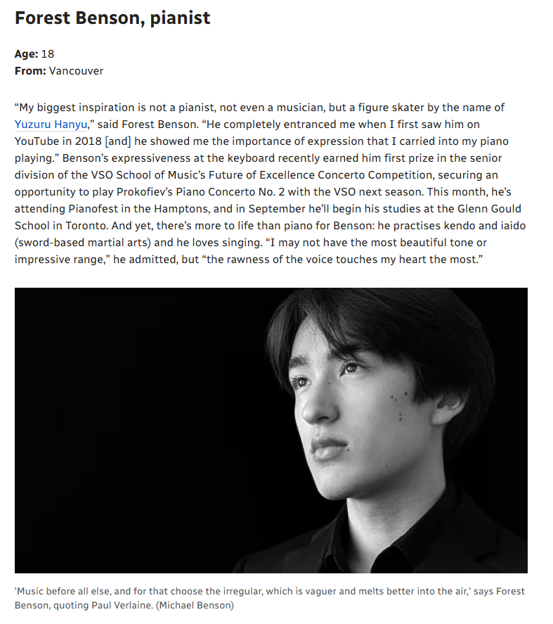 starfishh127's tweet photo. 20260720 Pianist Forest Benson:

“My biggest inspiration isn’t even a musician but figure skater Yuzuru Hanyu. He completely entranced me when I first saw him on YT in 2018 &amp; showed me the importance of expression that I carried into my piano playing.”

🔗https://t.co/Ur3t6VkYSO https://t.co/QbqQ9tae2w