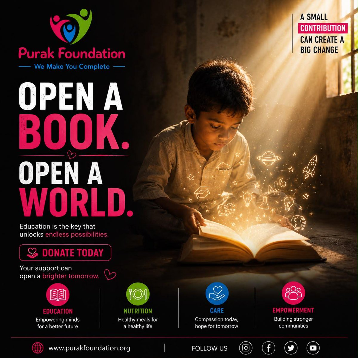 purakfoundation's tweet photo. A book can change a life. Your support can make that story possible. ❤️
#PurakFoundation #EducationForAll #OpenABookOpenAWorld #DonateForEducation #SupportLearning #EmpowerChildren #BrightFutures #BooksChangeLives #ChildEducation #NGOIndia #TogetherForChange #MakeAnImpact https://t.co/RdgIDCIwoe
