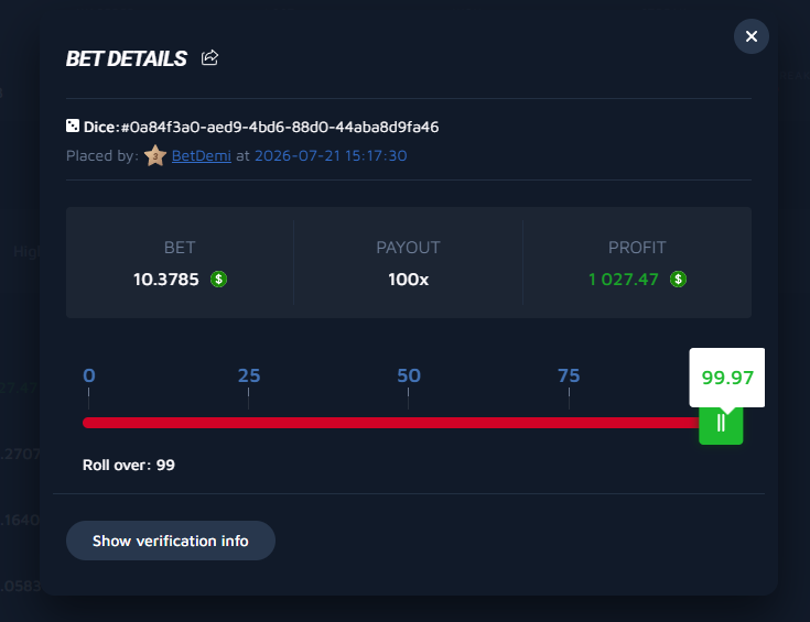 Mr_Demi92's tweet photo. 💥 100x in Dice at @wolfdotbet — still can’t believe my eyes! 🤯 $1,027 profit from a single roll — pure gaming adrenaline! 
Who’s next to hit the big one? 👇 
#DiceWin #WolfDotBet #BigScore  
💎  💚 $5 Giveaway 💚  
⭐️ Chat with "betdemi" ⭐️  
🐺 https://t.co/uftdUz4Kma https://t.co/qtU1mKojm8
