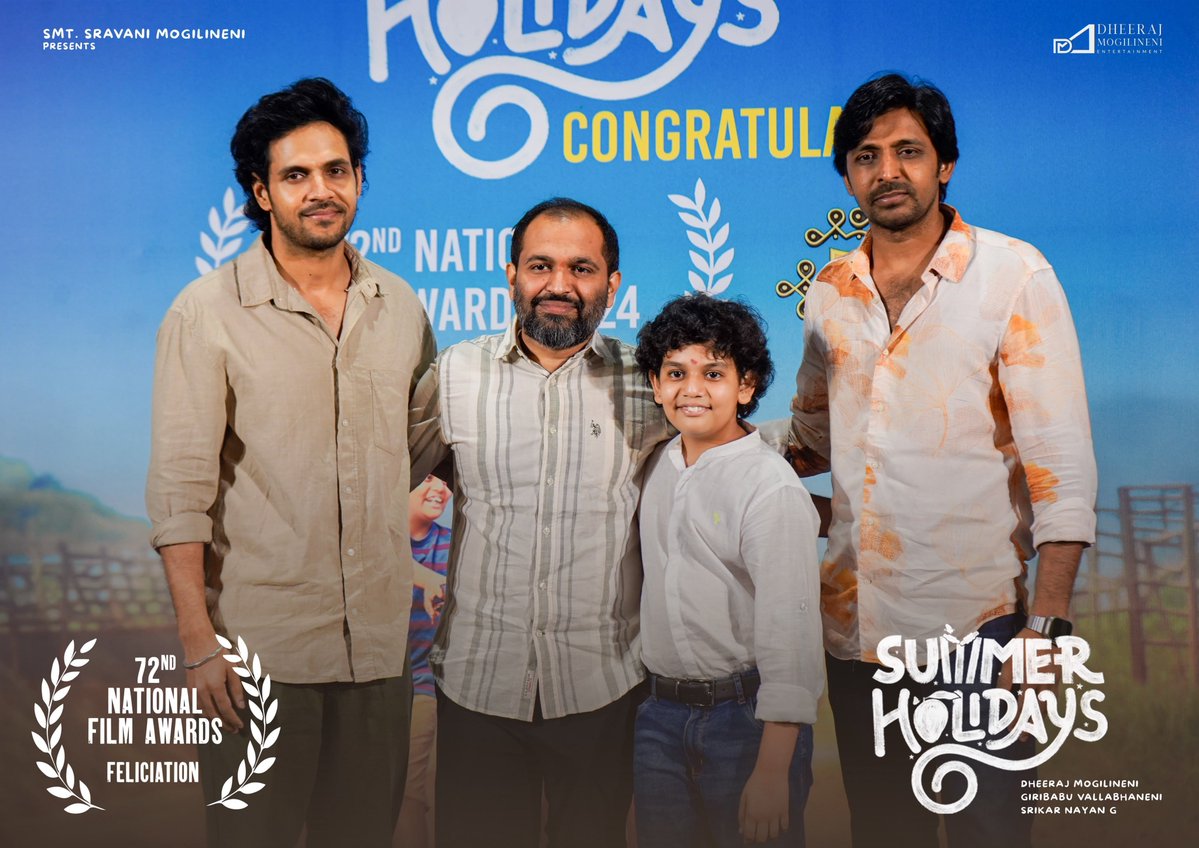 Telugubit's tweet photo. Team #SummerHolidays felicitates 72nd National Award Winners #ArunDevPothula & #NandaKishoreEmani
Winning smiles & heartwarming moments. https://t.co/ZLweruK6da