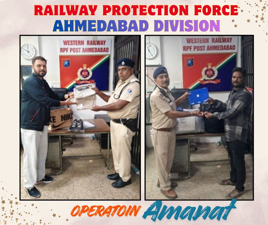 rpfwradi's tweet photo. #OperationAmanat On 20.07.2026, vigilant RPF recovered left behind Bags by passengers on trains at Ahmedabad stations, with a total value of ₹.10,000/-, After verification, these were handed over to their rightful owners @rpfwr1 @RPF_INDIA @WesternRly @drmadiwr https://t.co/gG9WAPP6Z2