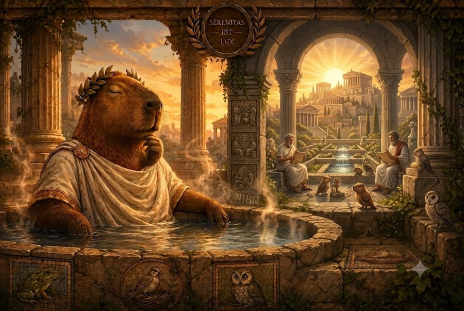 CapybaraStoic's tweet photo. Most people spend their life waiting for the perfect moment.

The capybara already found it — 2000 years ago.

He didn’t wait for the bull run.  
He didn’t wait for the bottom.  
He simply sat down in the warm water.

The perfect moment is not something you chase.

It’s something you create inside yourself.

Stay warm. Stay present. 🧘

$STOICBARA