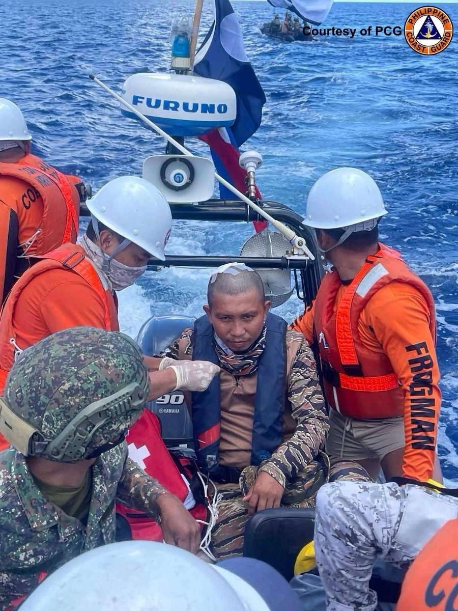 jaytaryela's tweet photo. The Philippines does not ask permission — and does not need permission — to operate within its own exclusive economic zone.

Ayungin Shoal is a low-tide elevation within the Philippine EEZ and continental shelf, as conclusively ruled by the 2016 Arbitral Award. BRP Sierra Madre is a commissioned Philippine Navy vessel lawfully stationed there. There is nothing “illegal” about a sovereign state’s presence in its own maritime zones — only about a foreign coast guard operating 600 nautical miles from its nearest coast.

Let us also be clear about what China calls “humanitarian”: the personnel evacuated by the Philippine Coast Guard were injured because a China Coast Guard crew member struck a Filipino sailor on the head with a wooden baton during an illegal, coercive, aggressive, and deceptive intrusion within 20 yards of LS57. China did not “permit” a medical evacuation. China caused the need for one.