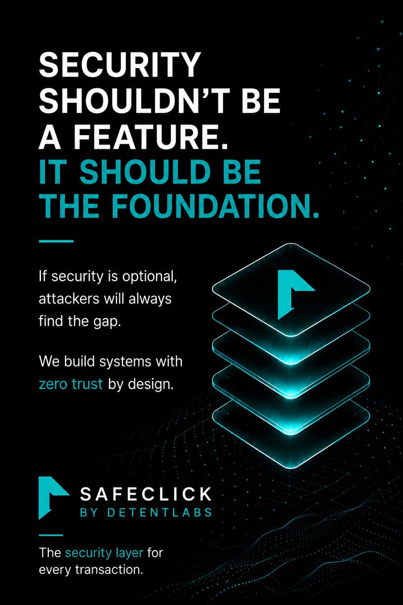 Detentlabs's tweet photo. Security shouldn’t be a feature.
It should be the foundation.
Build security into every transaction, not around it.
#ZeroTrust #CyberSecurity #SecurityByDesign #InfoSec #SafeClick #Web3 https://t.co/91fuqLqfAr