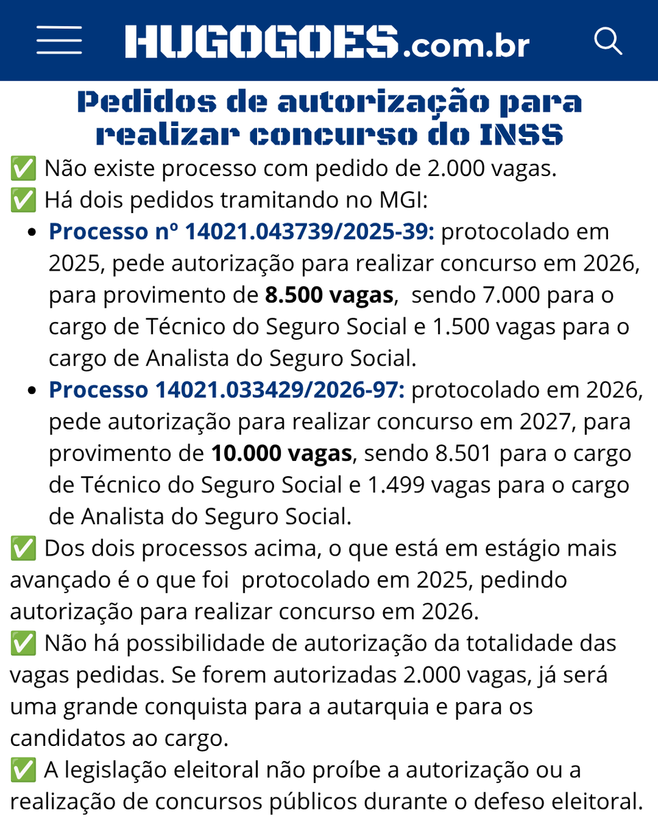 hugogoes's tweet photo. No momento, o esforço está sendo para conseguir a autorização do Processo nº 14021.043739/2025-39, para fazer o concurso ainda em 2026. Mas caso este não seja autorizado, já foi protocolado o Processo 14021.033429/2026-97, que pede autorização para realizar o concurso em 2027. https://t.co/Eqdeb8fq0y