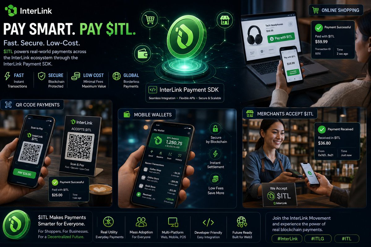 Pavananamdevula's tweet photo. The InterLink Payment SDK enables businesses and developers to accept $ITL for fast, secure, and low-cost digital payments#ITLG #ITLX #ITL #Interlink #Interlink2026 #InterlinkAmbassador
@kv_interlink @reina_itl @inter_link @itlx_defi @drpnarsimha https://t.co/sk6uP9Rq4a