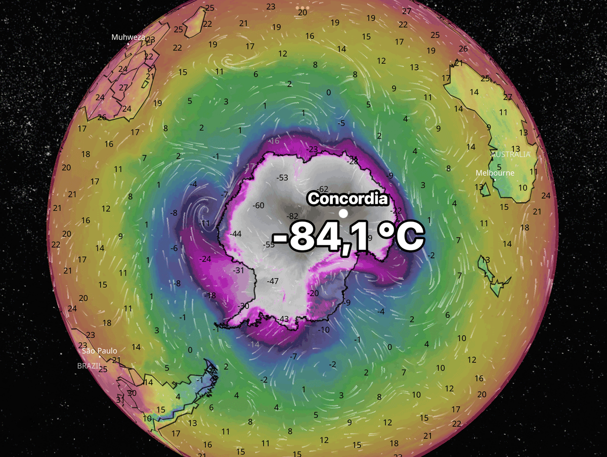 Ventuskycom's tweet photo. The temperature at Antarctica's Concordia Research Station dropped to −84.1 °C on Saturday, July 18. 🧐 It was the lowest temperature recorded anywhere on Earth since 2012. 🥶 https://t.co/22p75SHAtl