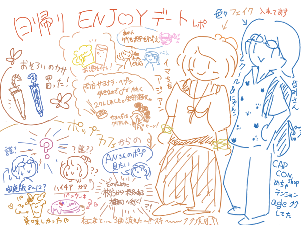 friendship0605's tweet photo. 楽しかったので殴り描きレポ💗
弾丸日帰りデ～トありがとうございました🌟

私はポップンカフェで「REcorrection」と「サヨナラ・ヘヴン」と「TWINKLING」流れてテンションひとりあがってたし、なみさんはアルシュベルドにテンションぶちあがり。カプコンは前日実質下見で見ててよかった🦖📸 https://t.co/CU79v1HgX3
