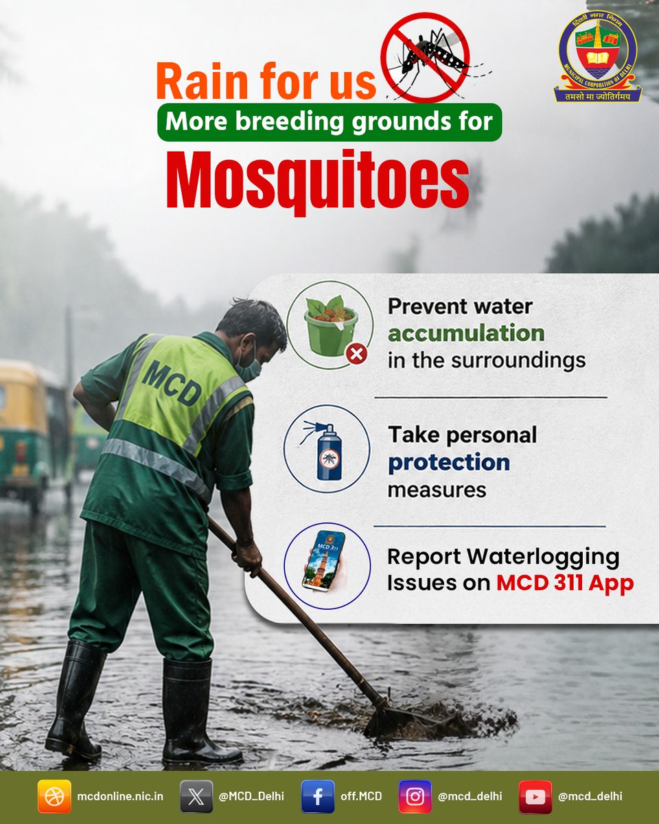MCD_Delhi's tweet photo. A safer monsoon starts with all of us.
Together with MCD, let's reduce the risk of mosquito-borne diseases across Delhi.
@LokNiwasDelhi @gupta_rekha @CMODelhi @praveshwahi
#MCD #MCDCares #MonsoonSafety #StopMosquitoBreeding #MosquitoControl #PreventDengue #PreventMalaria https://t.co/wHYKP7Ce4H