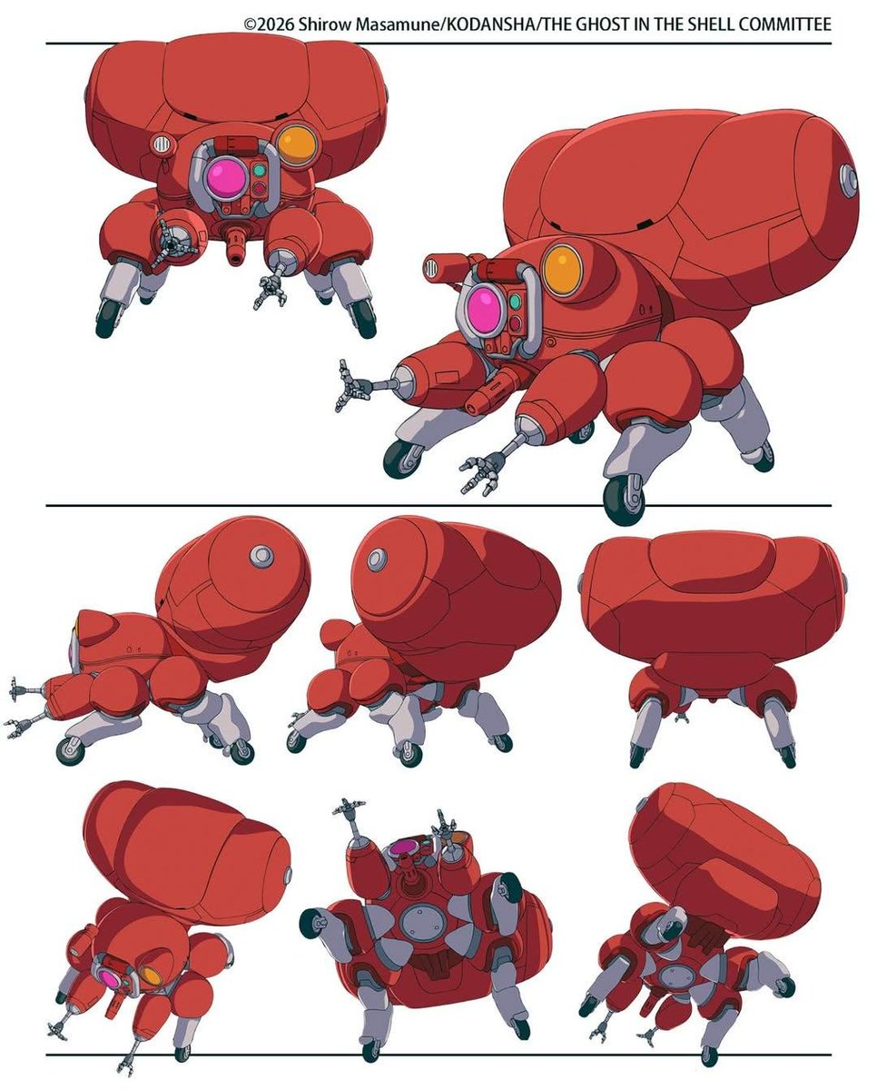 saru_sakuga's tweet photo. Fuchikoma design sheets by HSIN-TIEN LEE ( 李欣恬 )

Under Shuhei Handa's supervision, she redesigned it based on Shirow's manga design, adapting it into a version that better fits the anime's visual style

Img 1: One of dev-stage versions
Img 2–3: final design

#攻殻機動隊 #GITS https://t.co/SGpJ8KldPS
