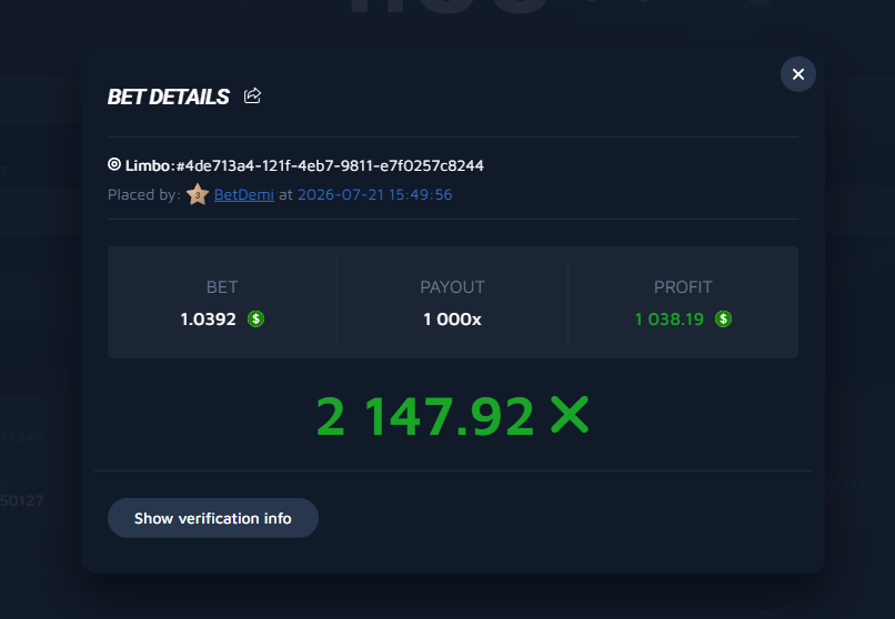 Mr_Demi92's tweet photo. 💥 1000x in Limbo at @wolfdotbet — still can’t believe it! 🤯
$1038 profit from a single round — pure adrenaline rush! 🔥
Who’s next to score big? 👇
#LimboWin #WolfDotBet #BigScore

💎 Giveaway: $3 promo code! 💎
⭐️ Chat with “norisk” ⭐️
🐺 https://t.co/uftdUz4Kma https://t.co/VriZKeD4EI