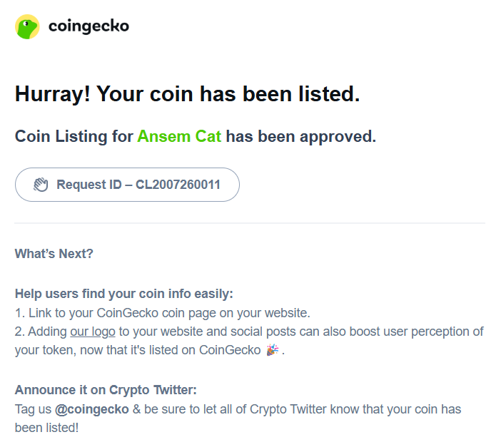 TheAnsemCat's tweet photo. Like we informed , we made it.

Now  @coingecko listed us .

@RobinhoodApp prepare for more volume https://t.co/xP5viSgpw4