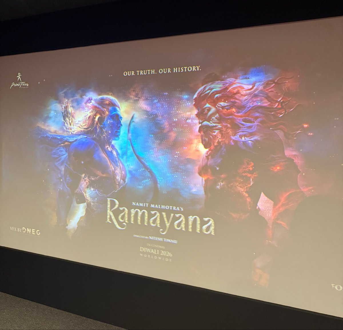 ashchanchlani's tweet photo. Just saw this outstanding mammoth trailer.
Its magnificient, epic and breath-taking
Specially the final shot of the trailer I saw it in 3D and i truly believe this is meant for the big screen specially IMAX

Ranbir is playing RAM JI with such earnesty its just beautiful and Yash’s raavan has gigantic aura on screen
Nitesh tiwari's direction is looking solid.
It has blockbuster written over it 
Definitely a Game changer for Indian Cinema
#Ramayana