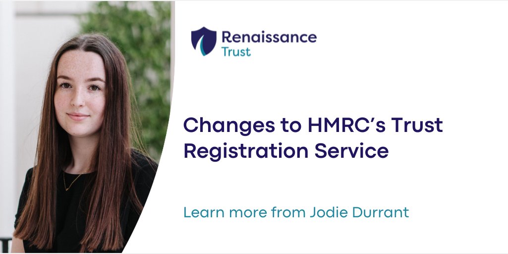 RenaissanceTst's tweet photo. Changes to HMRC's Trust Registration Service (TRS) are now in force.

Jodie Durrant, Senior Trust Administrator, explains what has changed, who may be affected and the steps Trustees should take to remain compliant.

Read more: https://t.co/ebDZxHdi8O 

#Trustees https://t.co/jBCWQ9u3EG