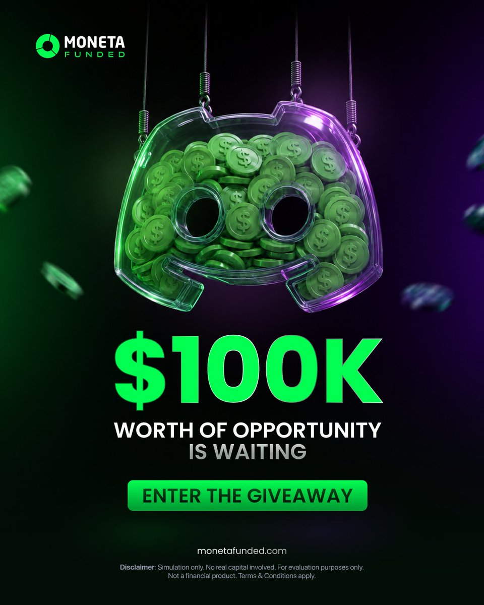 MonetaFunded's tweet photo. $100,000 Giveaway is on the table. The only question is... are you taking your shot? 💰

Here's how to enter:
✅ Follow us on X
✅ Join our Telegram: https://t.co/hkM1hqQd1I
✅ Join our Discord:https://t.co/on7LOJJQni
✅ Subscribe to our YouTube: https://t.co/KSHc99GdnQ
✅ Like, Comment & Repost this post

Winners to be announced on Friday. Good luck.