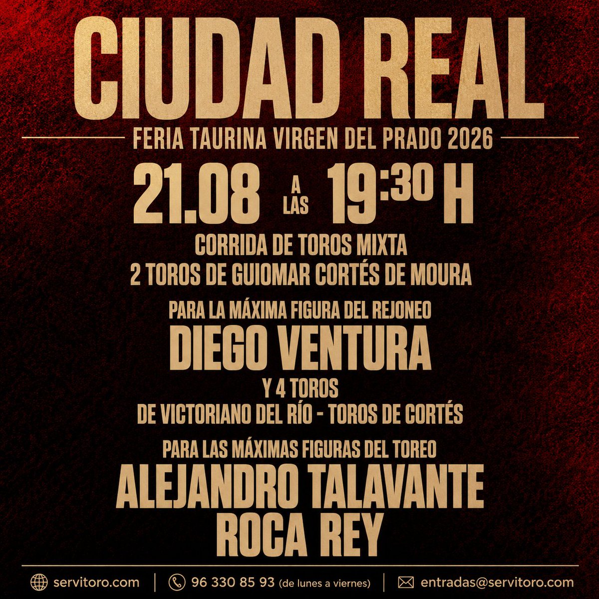Servitoro's tweet photo. Ciudad Real presenta una feria 2026 de máximo nivel: Talavante, Morante, Roca Rey, Urdiales y Castella encabezan un ciclo que recupera la esencia clásica y reúne a las figuras del momento. Carteles de auténtico peso

https://t.co/A04iZjkKs4

#TorosCiudadReal #plazatorosciudadreal https://t.co/suJb9Pl5Qr