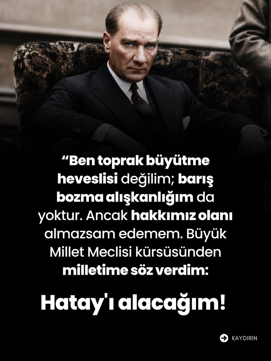 Sz8778011723574's tweet photo. Tarih: 29 Ekim 1937. Cumhuriyetin 14. yılı Ankara Palas'ta büyük bir coşkuyla kutlanmaktadır. Ancak Hatay meselesi henüz çözülmemiştir. Atatürk, davette bulunan Fransız Büyükelçisi Henri Ponsot'yu yanına çağırır, son derece net, kararlı ve sarsıcı bu tarihi konuşmayı yapar: https://t.co/XLjAr0iR72