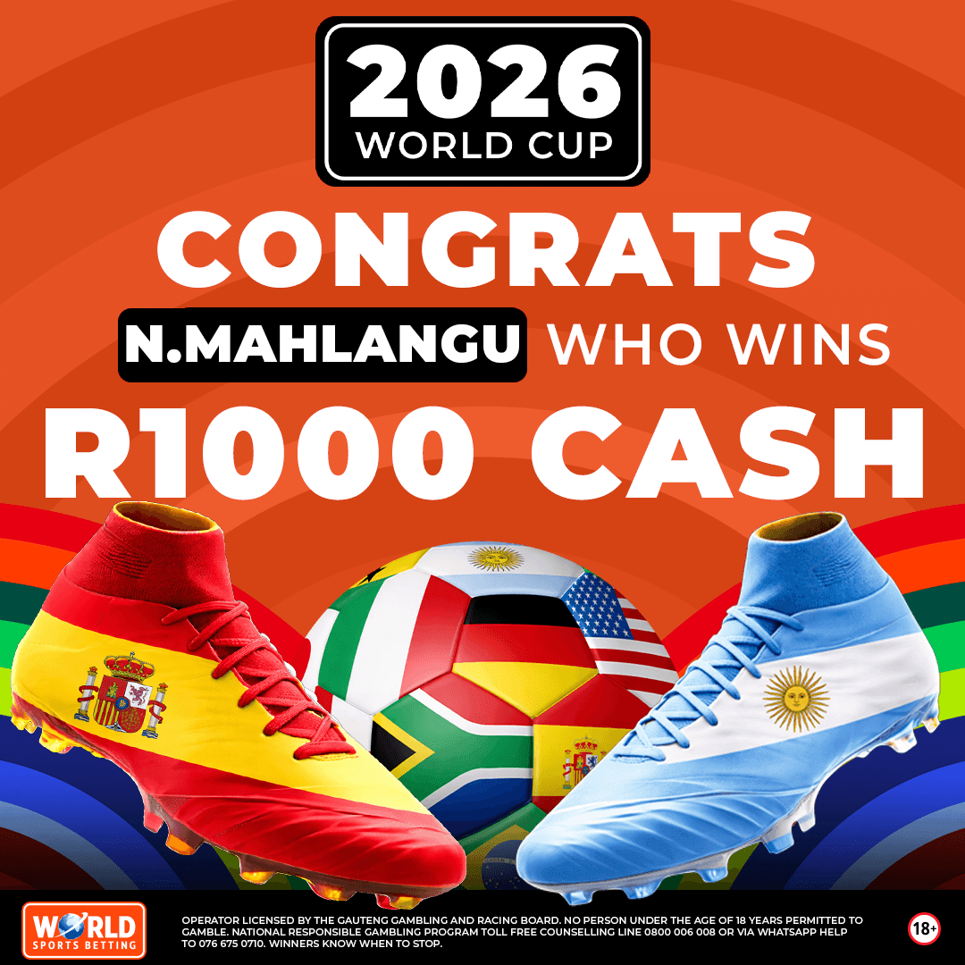 WorldSportsBet's tweet photo. Congrats N.Mahlangu
You are the winner of the Spain vs Argentina World Cup Final score predictor and have netted R1,000 CASH! π°
β βββββββ#WSB #ScorePredictor #WinnerAlert #BetWithTheBest https://t.co/DtNYn7KmLT