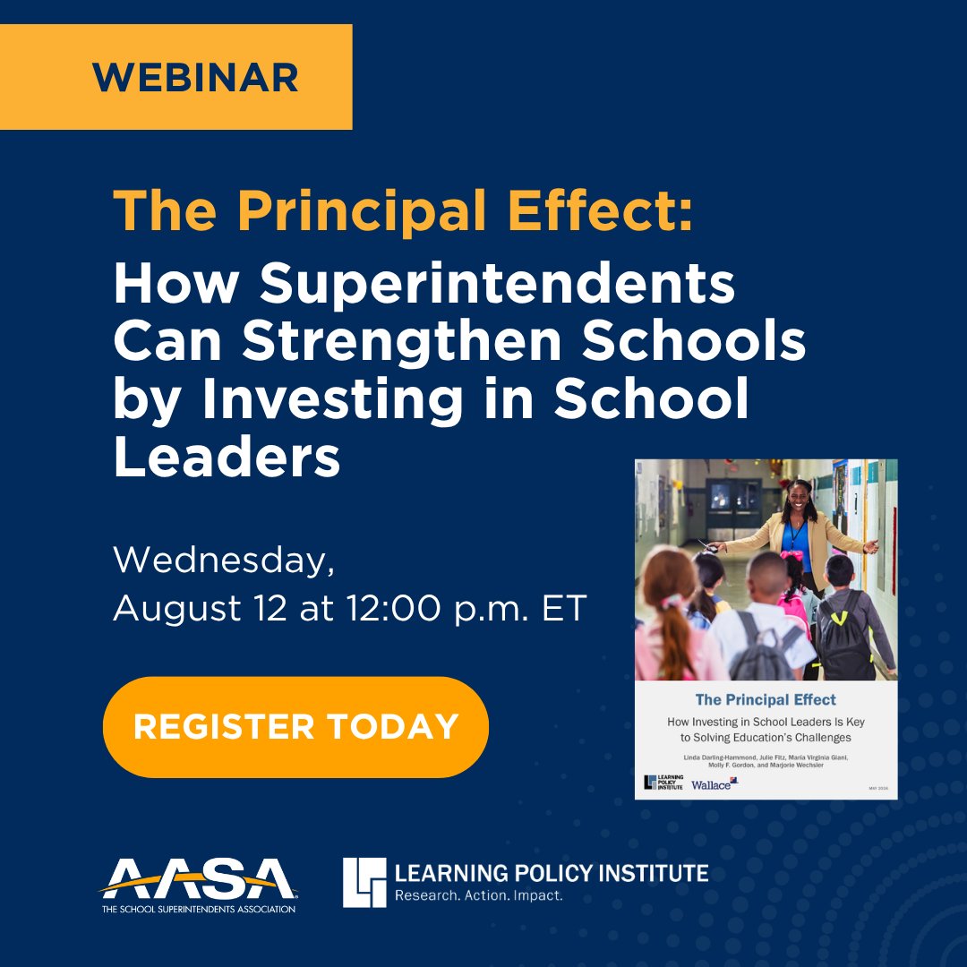 AASAHQ's tweet photo. One of the most effective ways to solve education's biggest challenges? Invest in principals. Join us August 12 for a webinar on how superintendents can strengthen principal pipelines, coaching and preparation.

📅 August 12, 2026 | 12:00PM ET

Register: https://t.co/EeKvg6o3l3

#Webinar #PrincipalSupport