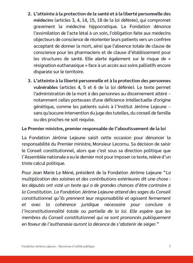 FondLejeune's tweet photo. 🎙️Communiqué de la Fondation Jérôme Lejeune

Loi sur la fin de vie : la Fondation Jérôme Lejeune dépose une contribution extérieure auprès du Conseil constitutionnel et pointe la responsabilité du Premier ministre https://t.co/sQ0mE1N7TV