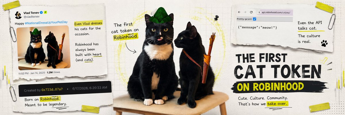 komosuper74's tweet photo. Just saw the $CATHAT on @RobinhoodCrypto, be careful, it's just a short-term project, you could say it's a SCAM, the only cat on Robinhood is $MEOWOOD 
the first cat on Robinhood chain ! , 

REMINDER ‼️
OG ALWAYS WIN ! 

Ca : 0x3018e275da8d1acd16e7b803e74fca9c251fd60f

X : @meowood_token