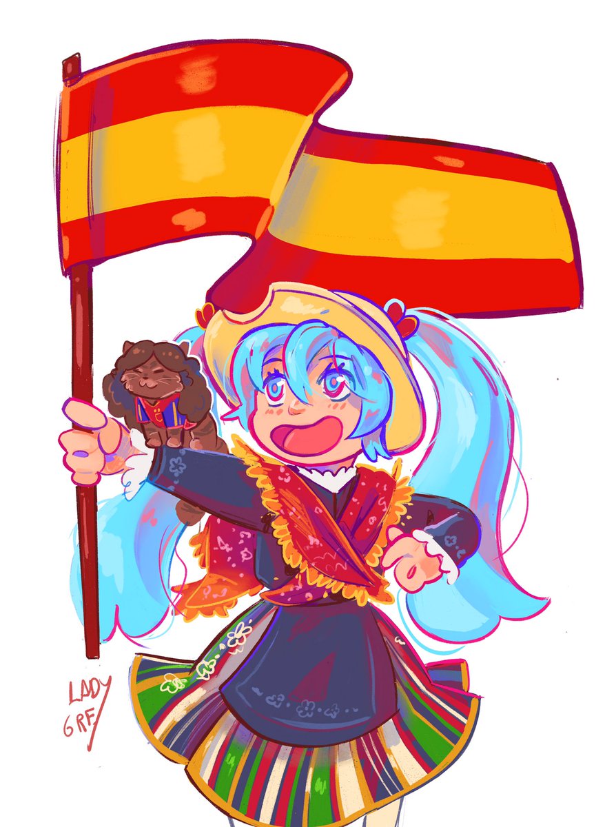 LadyGrey_KD's tweet photo. Quería unirme y aquí Miku, con su vestido de manchega, celebrando que está en casa 🇪🇸 https://t.co/M8DMZXZKOZ