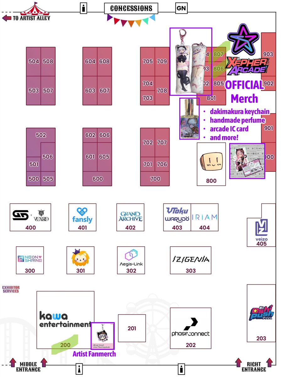HiiragiEmuri's tweet photo. 🎪 Emuri OFFKAI Merch Guide 🎪

Please refer to the maps when doing your shopping! Hope it makes it easy for the Nyakama 🫶

And just look at all the cute fanmerch this year!! Thank you artists for drawing me 😭💖
I’m very honored to be featured by them, and it would mean a lot if you could support them too! 

If you’re an fanartist and I missed you, please reply below with table # + merch pic 🙏