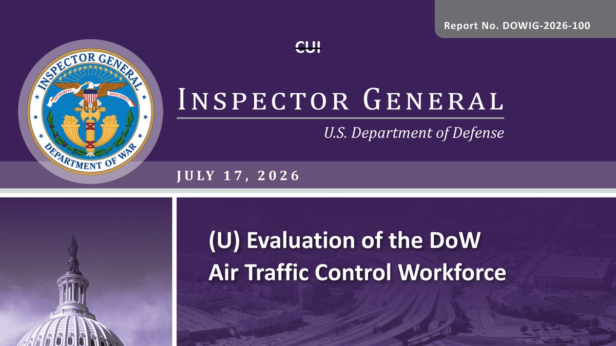 DoW_IG's tweet photo. 📘In its latest report, the DoW OIG found that Military Service officials couldn't attract &amp; retain qualified civilian Air Traffic Control (ATC) specialist positions. Improving the management of the ATC workforce may improve DoW readiness. Read our recs🔗: https://t.co/7ZSo2q9tg5 https://t.co/eQCz1LoHX0