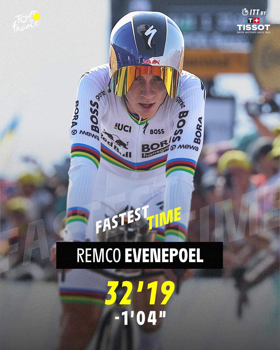 LeTour's tweet photo. The Belgian rocket flies against the clock and powers to victory. 🚀

Le Belge survole le contre-la-montre et s’impose. ⏱️

#TDF2026 | @TISSOT https://t.co/KXcdpGBjLh